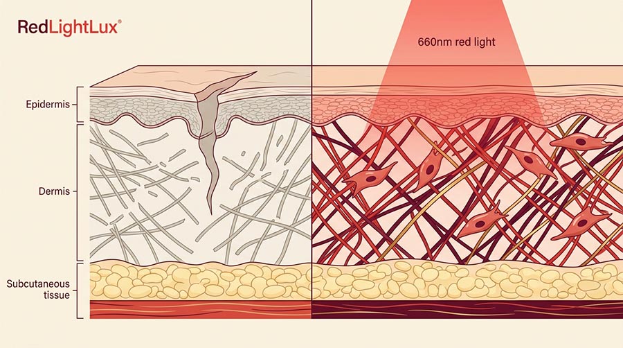 Panneau RedLightLux Max émettant une lumière rouge de 660nm pour la production de collagène liée aux vergetures et le remodelage cutané à domicile